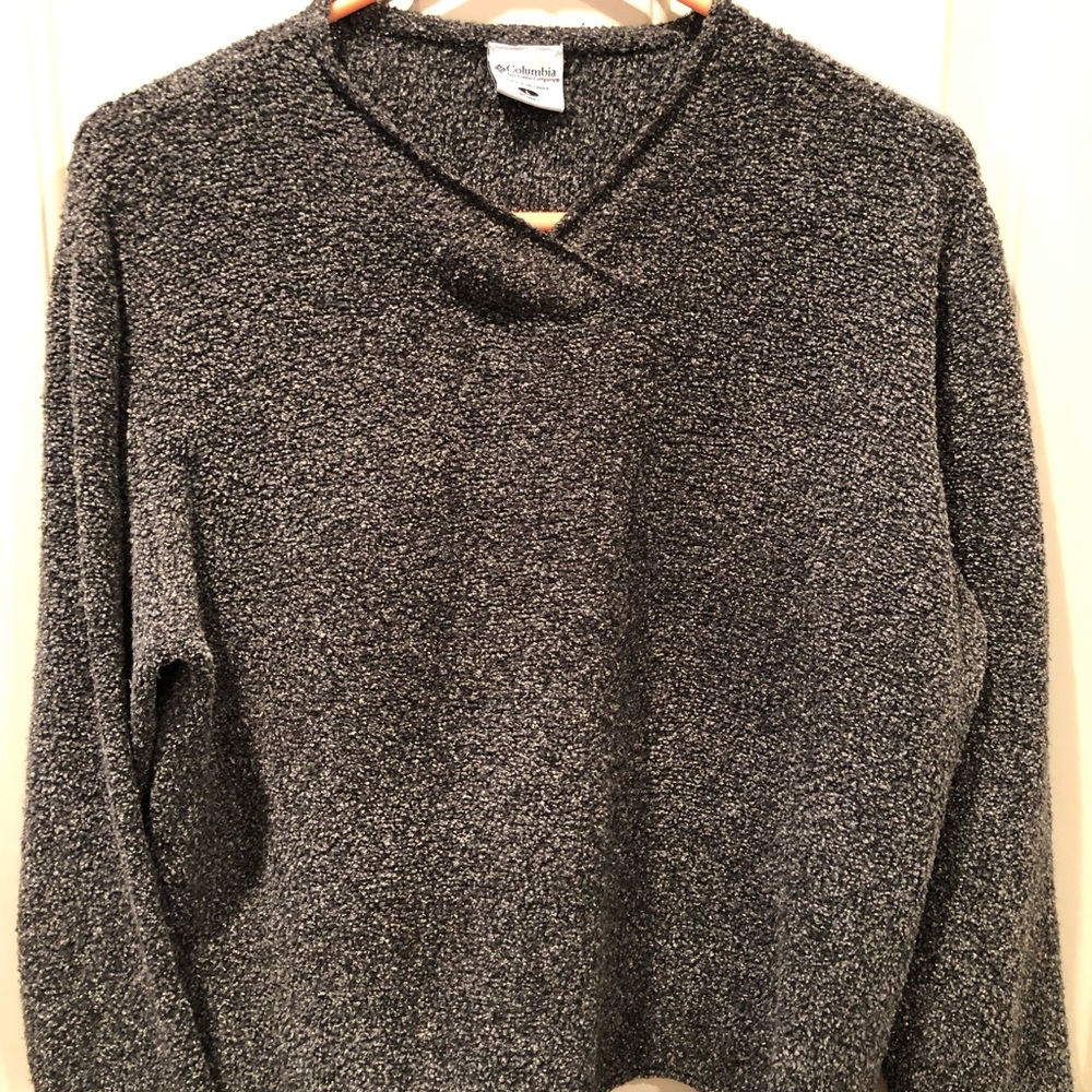 EUC Columbia Sportswear Crop Tweed V Neck Sweater Acrylic Cotton Poly Large A
